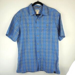 LL Bean Blue Plaid Short Sleeve Button‎ Up Shirt Size Large